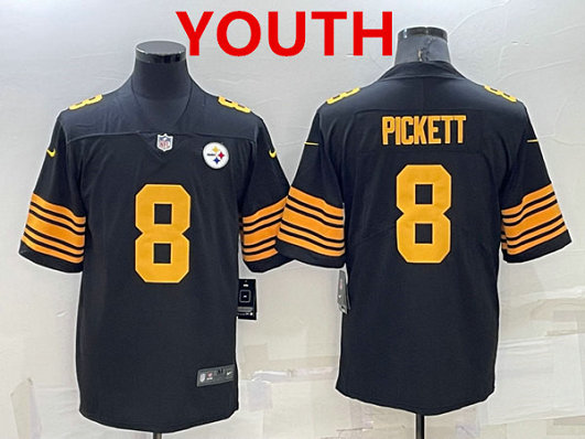Youth Pittsburgh Steelers #8 Kenny Pickett Black Color Rush Stitched NFL Nike Limited Jersey