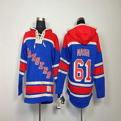 Youth Rangers #61 Rick Nash Blue Sawyer Hooded Sweatshirt Stitched NHL Jersey