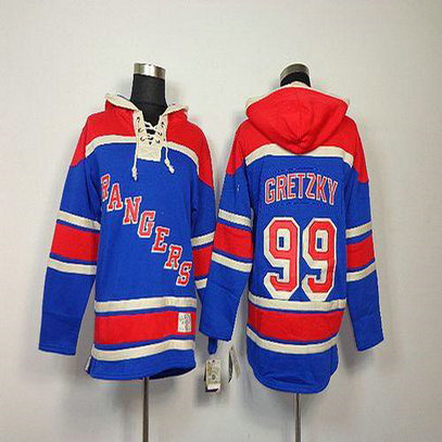 Youth Rangers #99 Wayne Gretzky Blue Sawyer Hooded Sweatshirt Stitched NHL Jersey