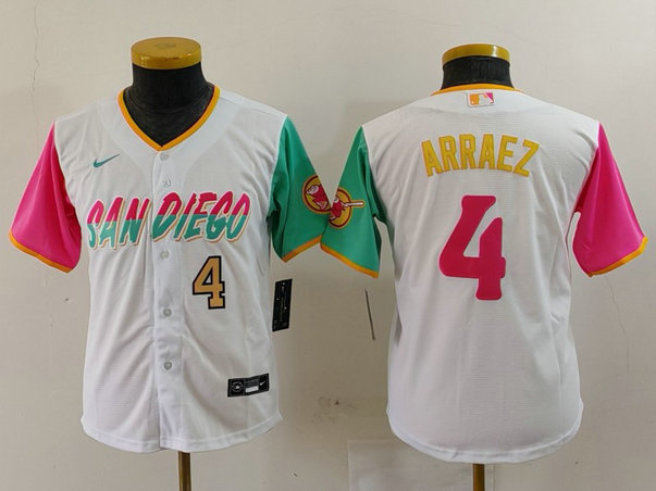 Youth San Diego Padres #4 Luis Arraez White City Connect Stitched Baseball Jersey 1