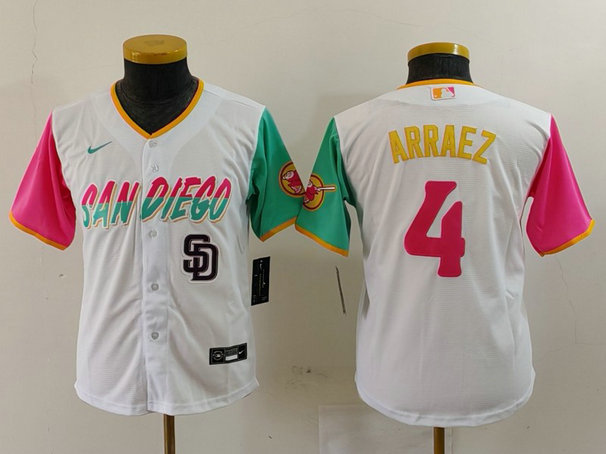 Youth San Diego Padres #4 Luis Arraez White City Connect Stitched Baseball Jersey 3