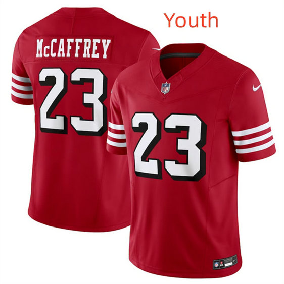 Youth San Francisco 49ers #23 Christian McCaffrey New Red 2023 F.U.S.E. Vapor Untouchable Limited Stitched Football Jersey
