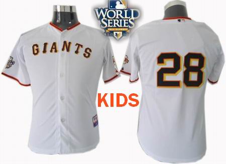 Youth San Francisco Giants #28 Buster Posey Jersey 2010 World Series Champions Patch jerseys white