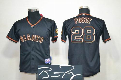 Youth San Francisco Giants #28 Buster Posey black signature Jersey