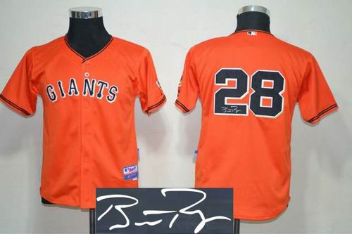 Youth San Francisco Giants #28 Buster Posey orange signature Jersey
