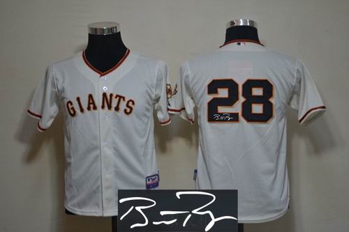 Youth San Francisco Giants #28 Buster Posey white signature Jersey