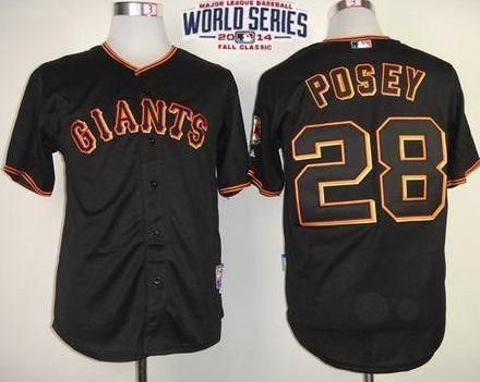 Youth San Francisco Giants 28 Buster Posey Black 2014 World Series Patch Stitched MLB Baseball Jersey