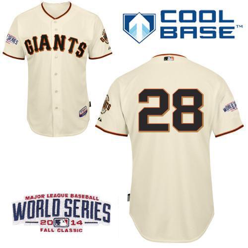 Youth San Francisco Giants 28 Buster Posey Cream 2014 World Series Patch Stitched MLB Baseball Jersey