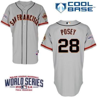 Youth San Francisco Giants 28 Buster Posey Grey 2014 World Series Patch Stitched MLB Baseball Jersey