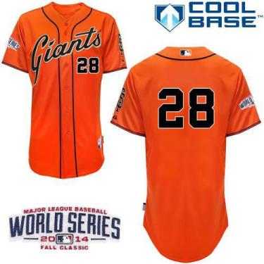 Youth San Francisco Giants 28 Buster Posey Orange 2014 World Series Patch Stitched MLB Baseball Jersey
