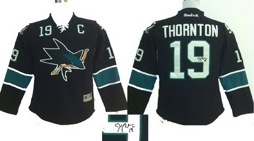 Youth San Jose Sharks #19 Joe Thornton black 2014 Stadium Series Hockey NHL signature jerseys