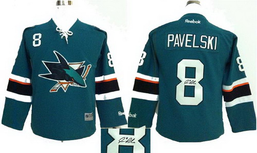 Youth San Jose Sharks #8 Joe Pavelski GREEN signature jerseys