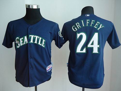 Youth Seattle Mariners #24 Ken Griffey Jr. home blue jerseys