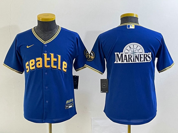 Youth Seattle Mariners Royal 2023 City Connect Team Big Logo Stitched Baseball Jersey