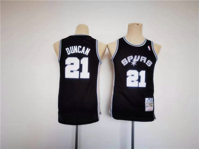 Youth Spurs #21 Tim Duncan Black Stitched Football Jersey