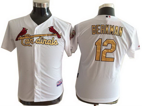 Youth St. Louis Cardinals 12# Lance Berkman 2012 Commemorative white Gold number Jersey
