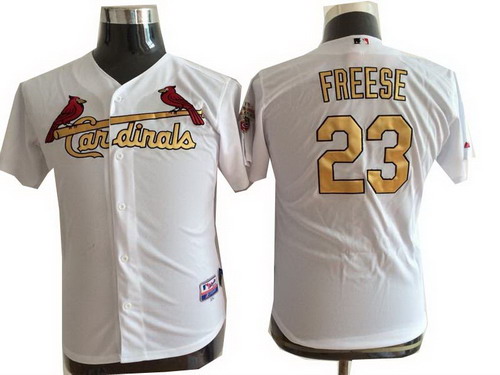 Youth St. Louis Cardinals 23# David Freese  Commemorative white Gold nmuber Jersey