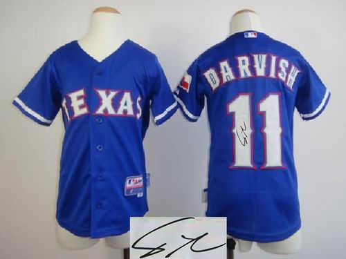 Youth Texas Rangers # 11 Yu Darvish Blue signature Jersey