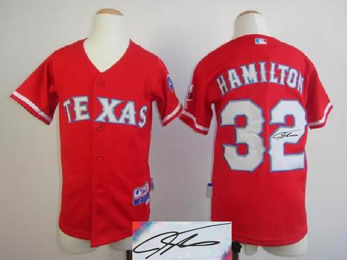 Youth Texas Rangers #32 Josh Hamilton red signature jerseys