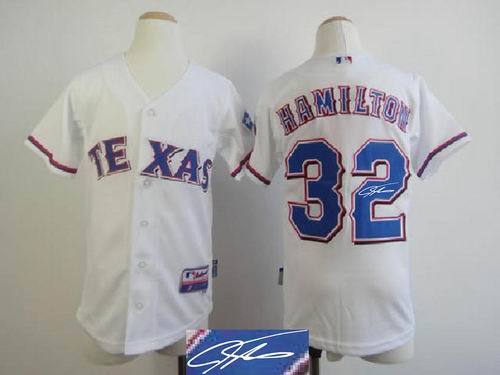 Youth Texas Rangers #32 Josh Hamilton white signature jerseys