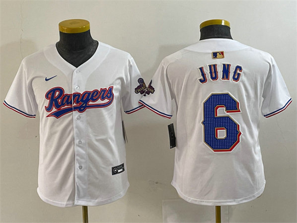 Youth Texas Rangers #6 Josh Jung White Gold Stitched Baseball Jersey