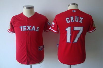 Youth Texas Rangers 17 Nelson Cruz Red 2011 World Series