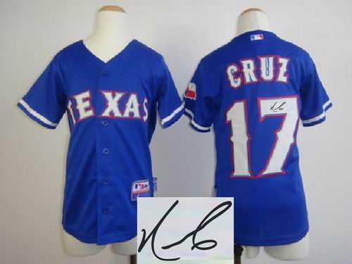 Youth Texas Rangers 17 Nelson Cruz blue signature jerseys
