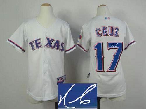 Youth Texas Rangers 17 Nelson Cruz white signature jerseys
