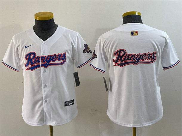Youth Texas Rangers Team Big Logo White Gold Stitched Baseball Jersey 2