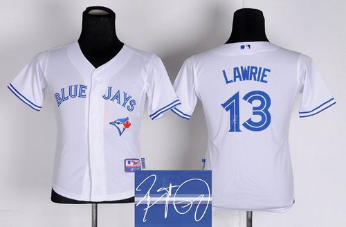 Youth Toronto Blue Jays #13 Brett Lawrie white signature jersey