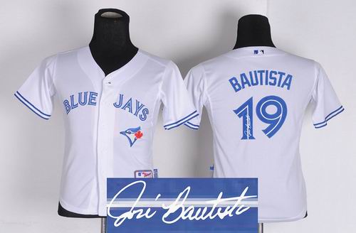 Youth Toronto Blue Jays 19 Jose Bautista white signature jerseys