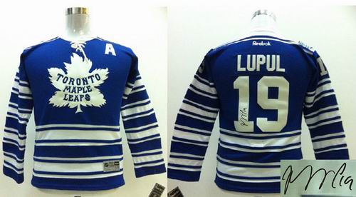 Youth Toronto Maple Leafs #19 Joffrey Lupul A patch 2014 blue Winter Classic signature Jerseys