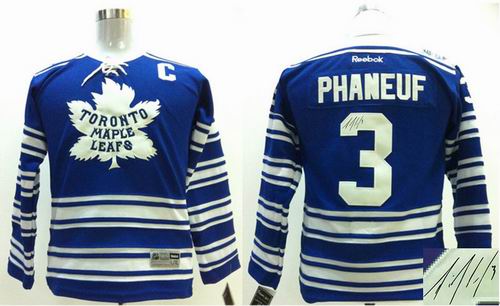 Youth Toronto Maple Leafs #3 Dion Phaneuf C Patch 2014 blue Winter Classic signature Jerseys