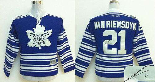 Youth Toronto Maple Leafs 21# James Van Riemsdyk 2014 blue Winter Classic signature Jersey