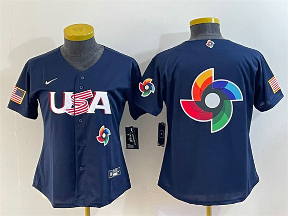 Youth USA Baseball 2023 Navy Big Logo With Patch World Baseball Classic Stitched Jersey