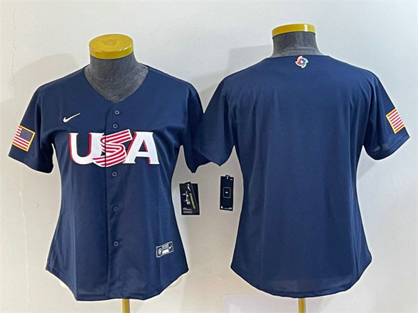 Youth USA Baseball Blank 2023 Navy World Baseball Classic Stitched Jersey