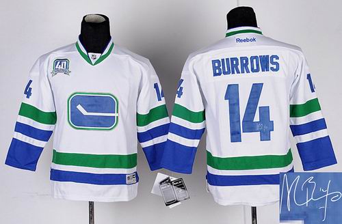 Youth Vancouver Canucks #14 BURROWS WHITE 3rd 40TH anniversary patch signature JERSEY