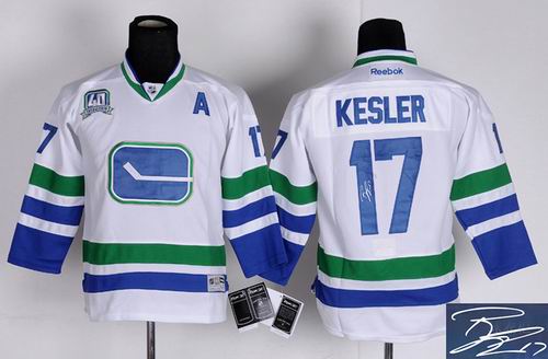 Youth Vancouver Canucks #17 KESLER white 3rd 40th anniversary patch signature JERSEY