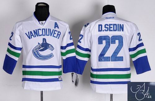 Youth Vancouver Canucks #22 D.sedin white signature Jersey