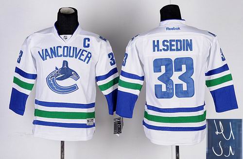 Youth Vancouver Canucks #33 H.Sedin C patch white signature jerseys
