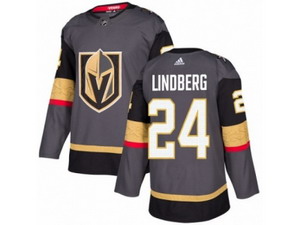 Youth Vegas Golden Knights #24 Oscar Lindberg Authentic Gray Home NHL Jersey