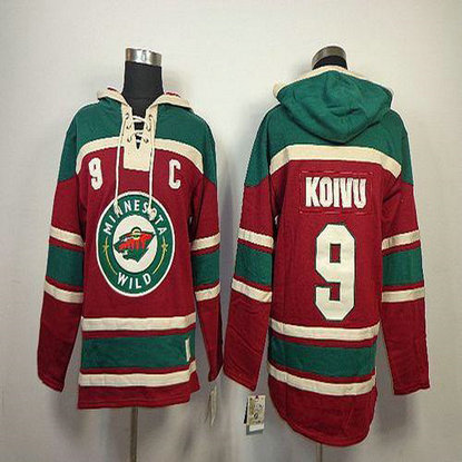 Youth Wild #9 Mikko Koivu Red Sawyer Hooded Sweatshirt Stitched NHL Jersey