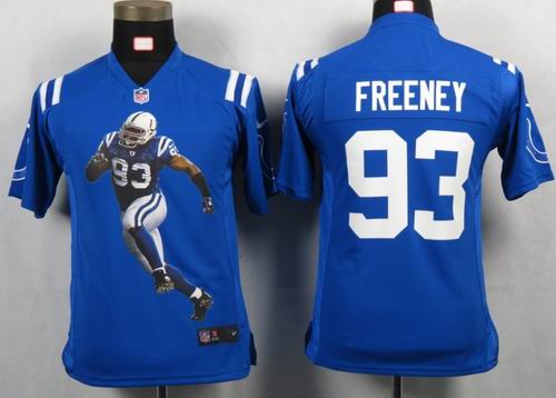 Youth printed 2012 Nike Indianapolis Colts 93 Dwight Freeney blue Portrait Fashion Game Jersey