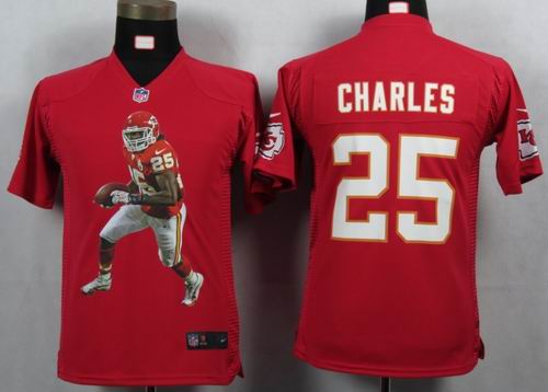 Youth printed 2012 nike Kansas City Chiefs #25 Jamaal Charles red Portrait Fashion Game Jersey