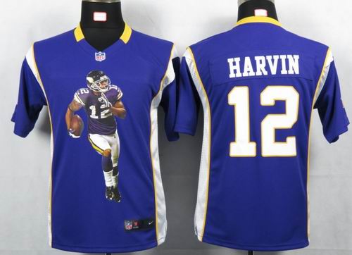 Youth printed 2012 nike Minnesota Vikings 12# Percy Harvin Purple Portrait Fashion Game Jersey