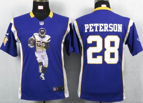 Youth printed 2012 nike Minnesota Vikings 28# Adrian Peterson Purple Portrait Fashion Game Jersey