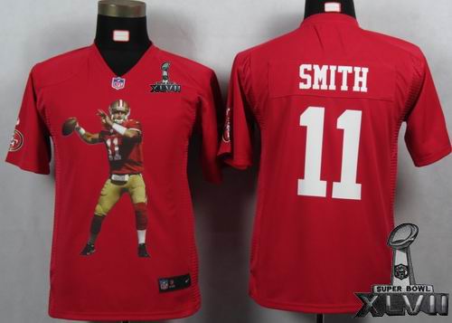 Youth printed Nike San Francisco 49ers #11 Alex Smith red Portrait Fashion Game 2013 Super Bowl XLVII Jersey