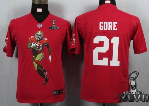 Youth printed Nike San Francisco 49ers #21 Frank Gore red Portrait Fashion Game 2013 Super Bowl XLVII Jersey
