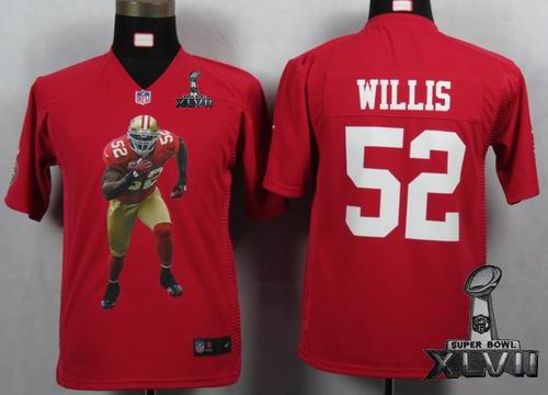 Youth printed Nike San Francisco 49ers 52# Patrick Willis red Portrait Fashion Game 2013 Super Bowl XLVII Jersey