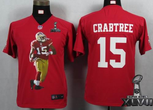 Youth printed nike San Francisco 49ers #15 Michael Crabtree red Portrait Fashion Game 2013 Super Bowl XLVII Jersey